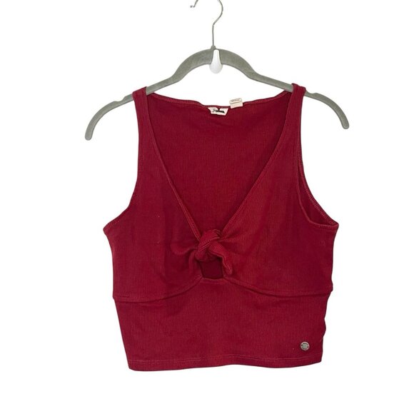Roxy Tie Knot Front Red Ribbed V-Neck Crop Tank Top Stretch Solid Size M - Picture 1 of 5